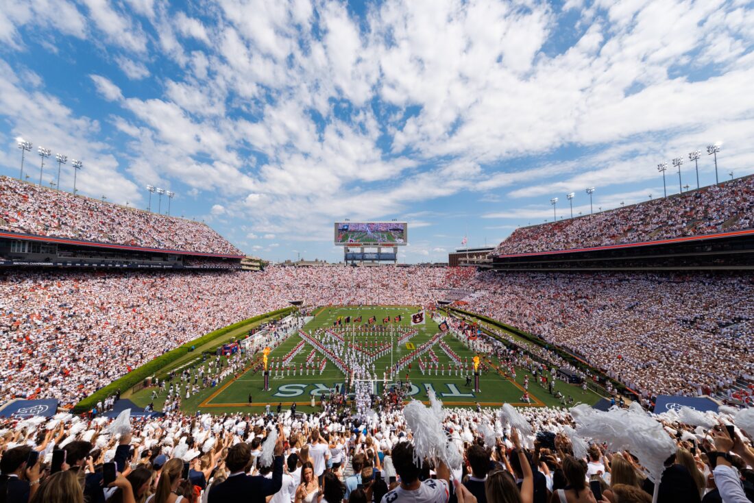 fans cheering during an Auburn football game