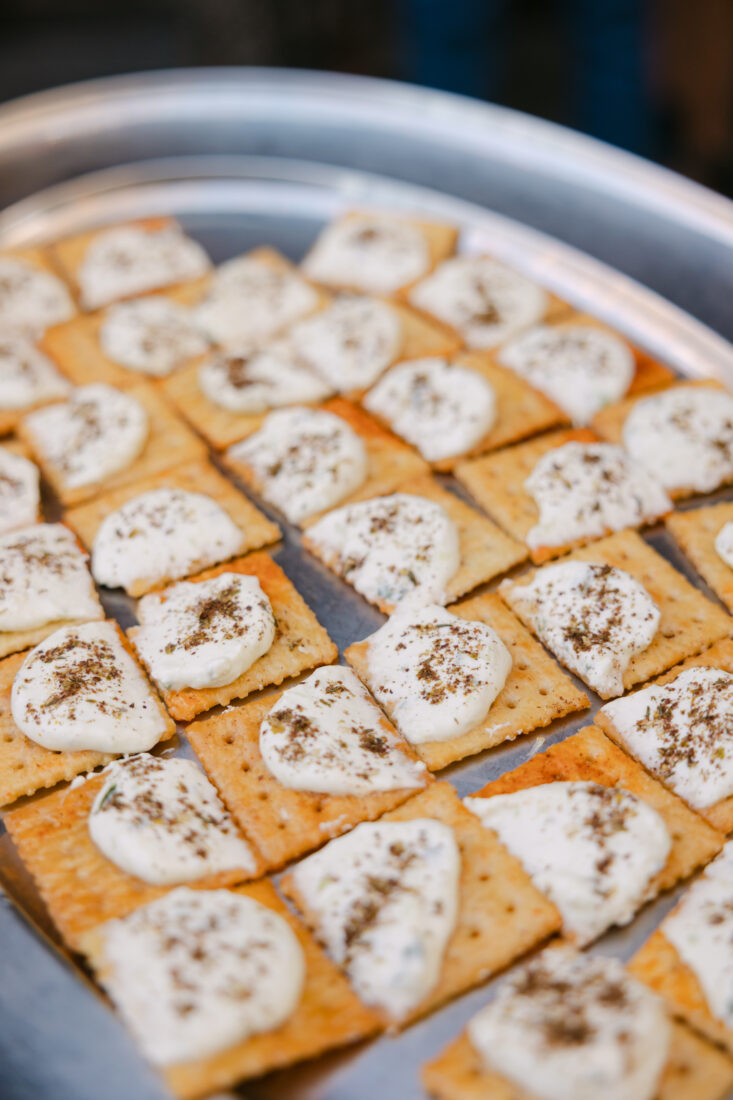 Feta Benedictine on fried Saltines with za’atar.