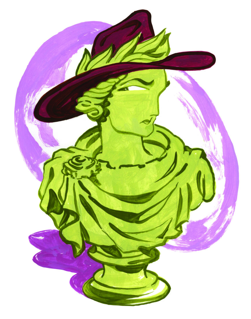 an illustration of a Roman bust with a cowboy hat