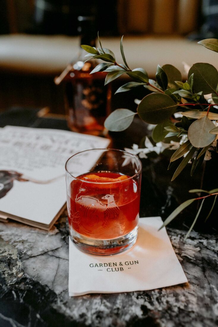 A bourbon cocktail in a glass