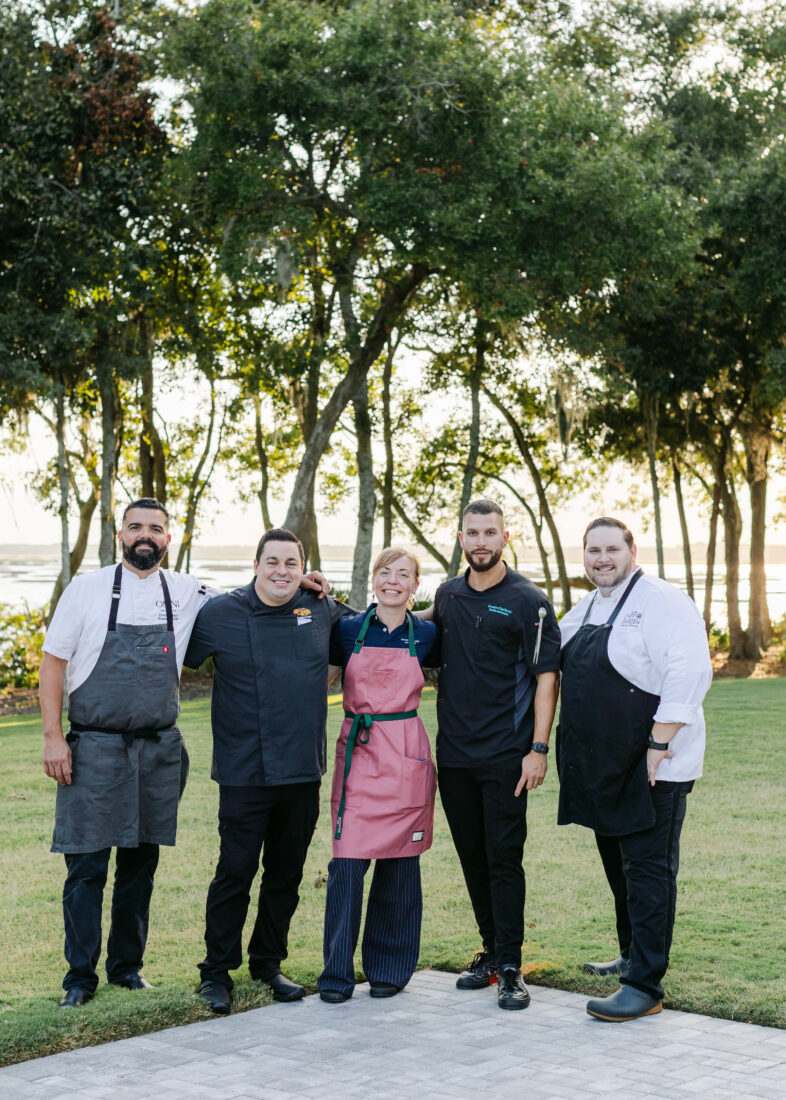 From left: Omar Collazo of the Omni Amelia Island Resort & Spa, Phil Waddell of España Restaurant & Tapas, Carilyn Powers of The Ritz-Carlton, Amelia Island, David Echeverri of David’s Restaurant & Lounge, and Kyle Shaw of Chef’s Garden Catering & Events.