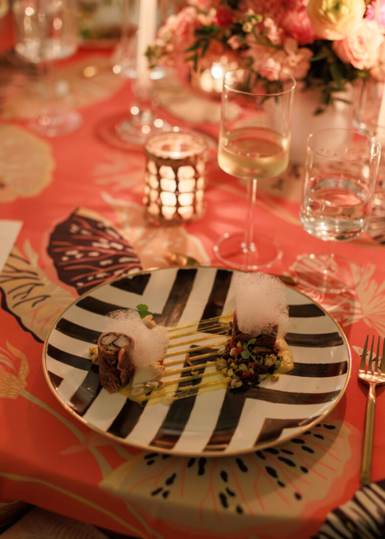 The third course: Blue crab and cobia with Benton’s ham, sweet corn, coconut foam, sea bean, and basil.