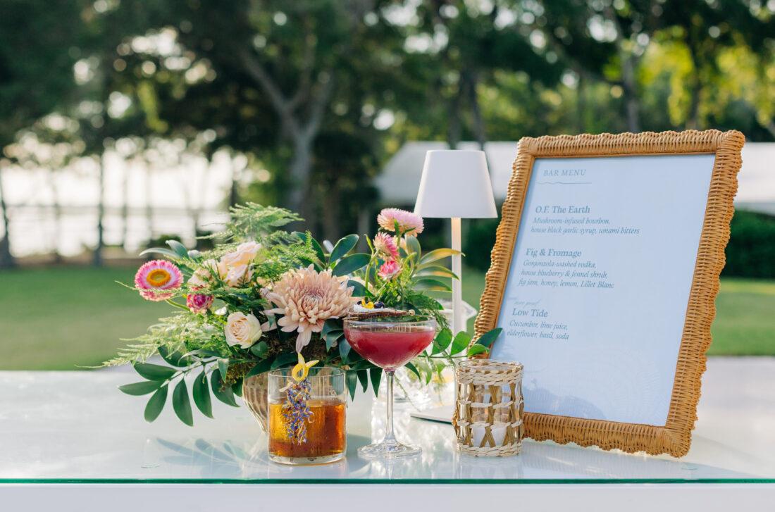 The evening’s specialty cocktails: O.F. the Earth, composed of mushroom-infused bourbon, house black garlic syrup, and umami bitters, and Fig & Fromage, a blend of gorgonzola-washed vodka, house blackberry and fennel shrub, fig jam, honey, lemon, and Lillet Blanc.