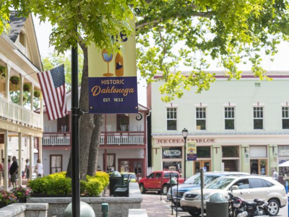 a picture of a flag in downtown Dahlonega, Georgia