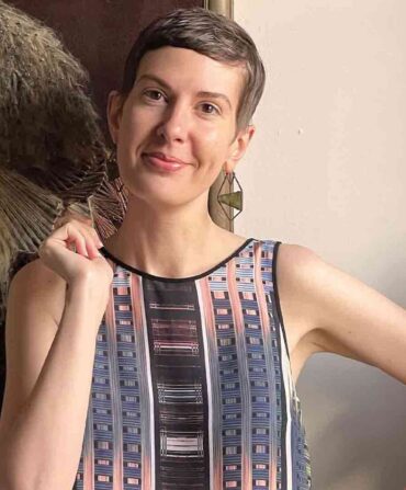 A portrait of a woman with short hair