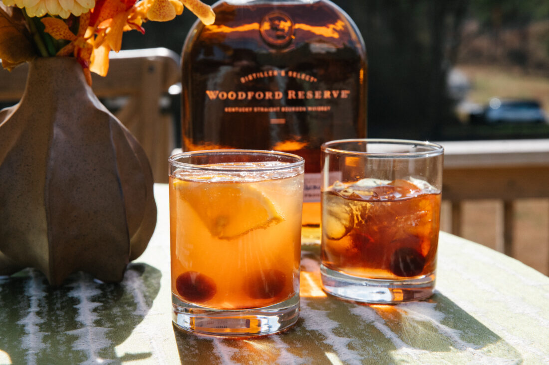 The Sharp Shooter and Double Barrel cocktails made with Woodford Reserve bourbon.