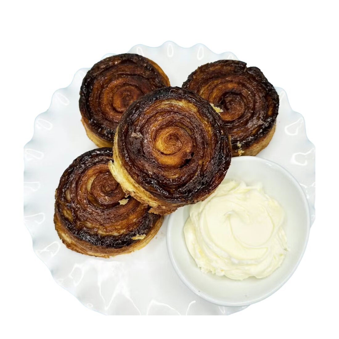 A plate of cinnamon rolls