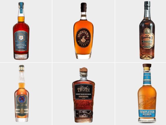 A collage of bourbon bottles