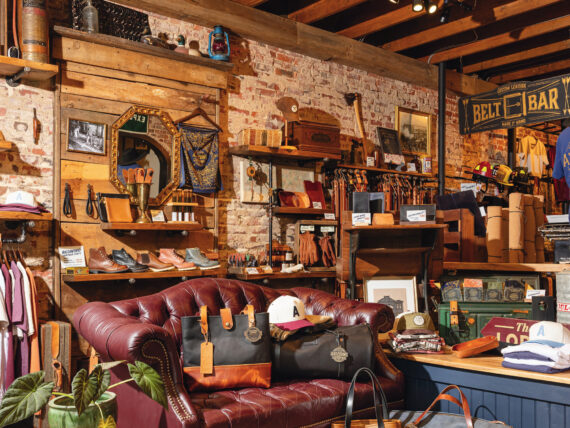 Inside a leather goods shop