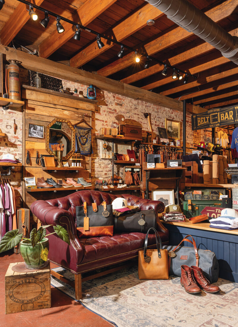 Inside a leather goods shop