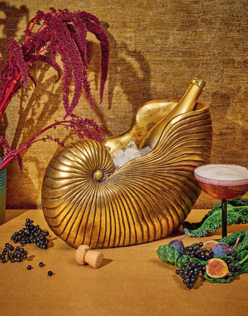 A shell bottle holder with ice