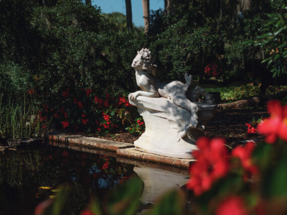 A sculpture in a garden