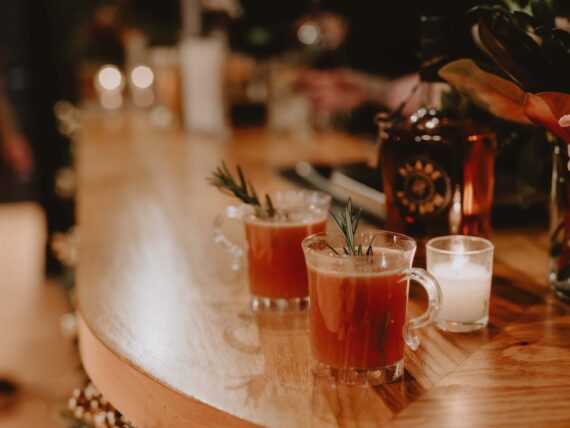 Bourbon cocktails on a counter