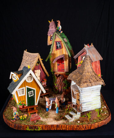 A gingerbread house of twisting houses