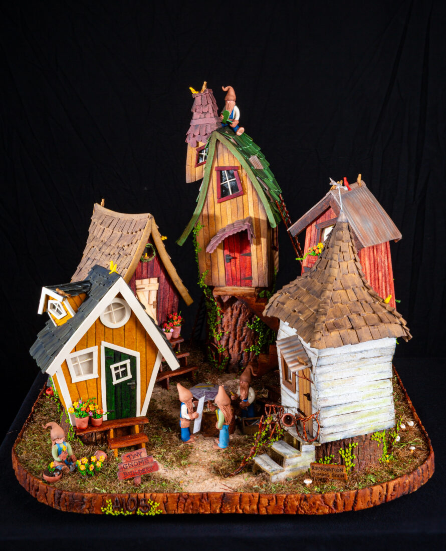 A gingerbread house of twisting houses