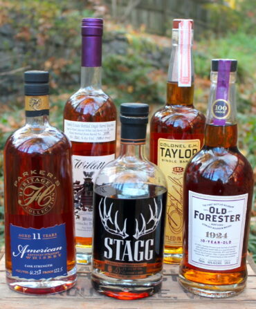 A collection of bourbon bottles