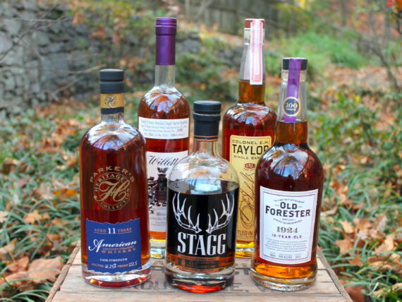 A collection of bourbon bottles