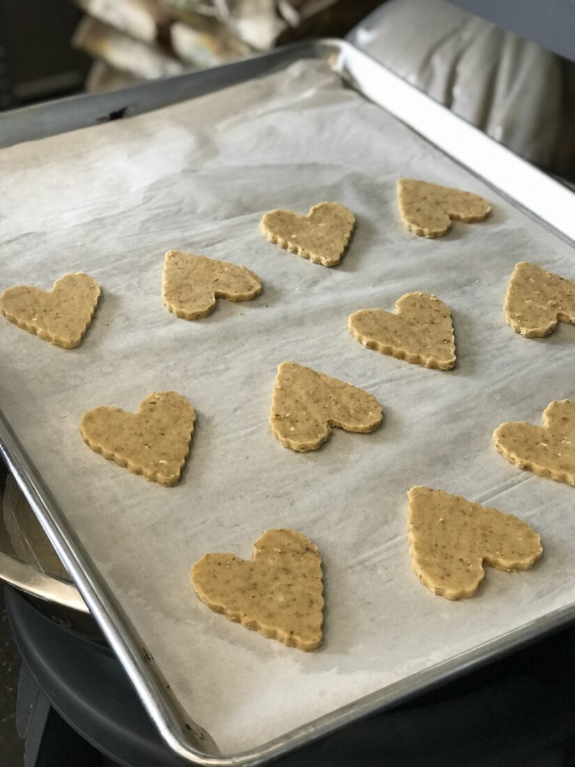 Linzer heart shapes before baking.