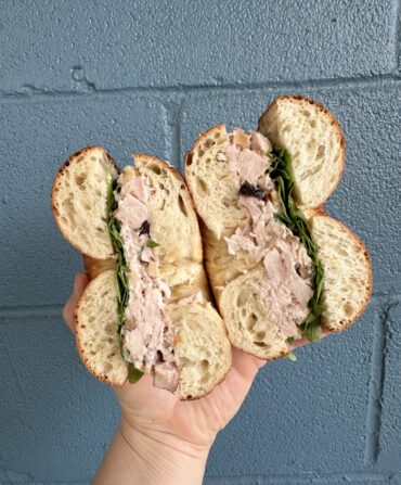 A turkey salad sandwich