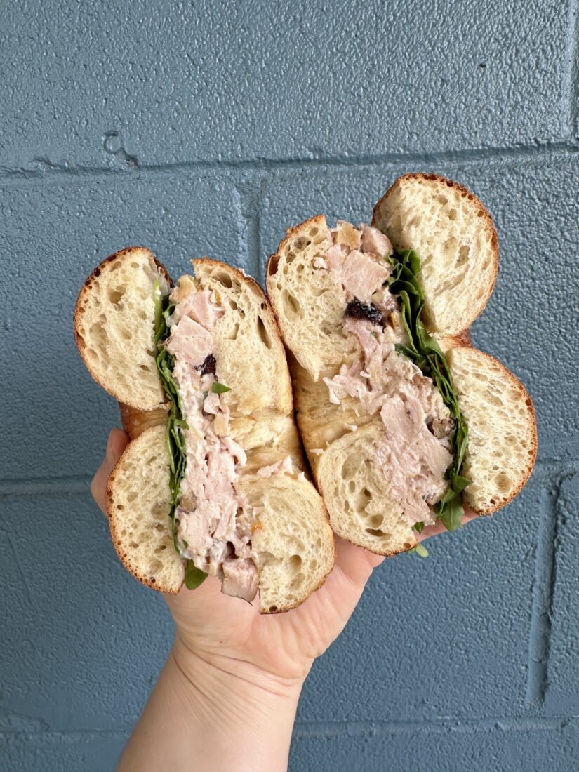 A turkey salad sandwich