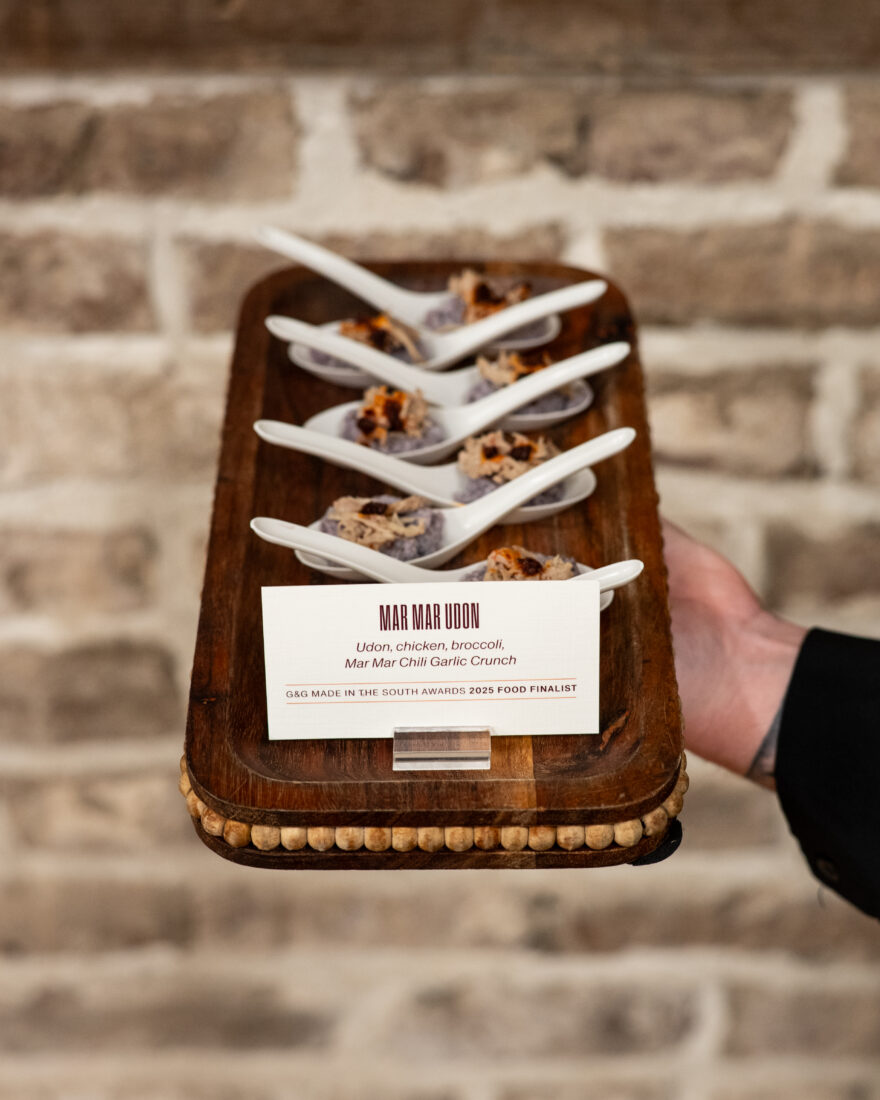 Mar Mar Udon, made with udon noodles, chicken, broccoli, and 2025 Made in the South Awards food finalist, Mar Mar Chili Garlic Crunch.