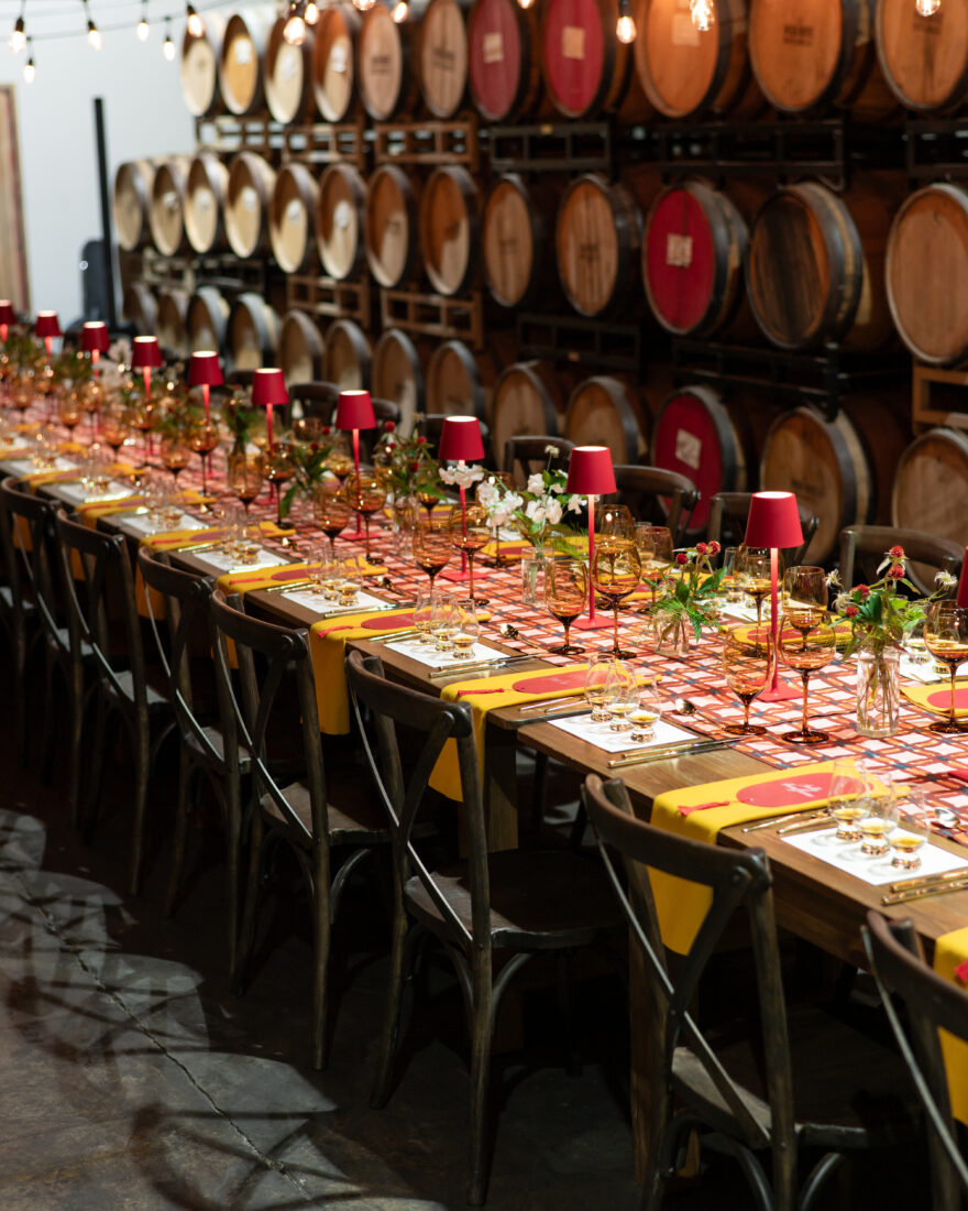 The table is set at High Wire Distilling Co.