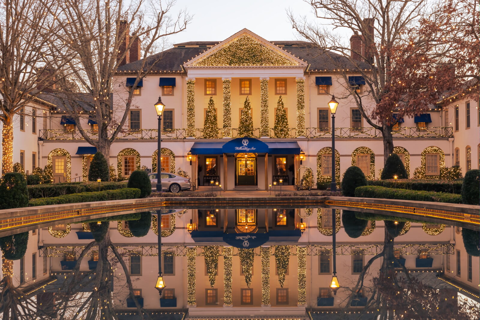 hotel decorated for Christmas