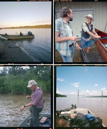 A collage of polaroids from a trip along the Mississippi River