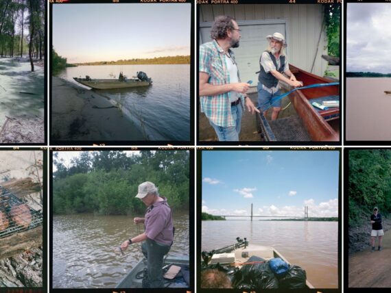 A collage of polaroids from a trip along the Mississippi River