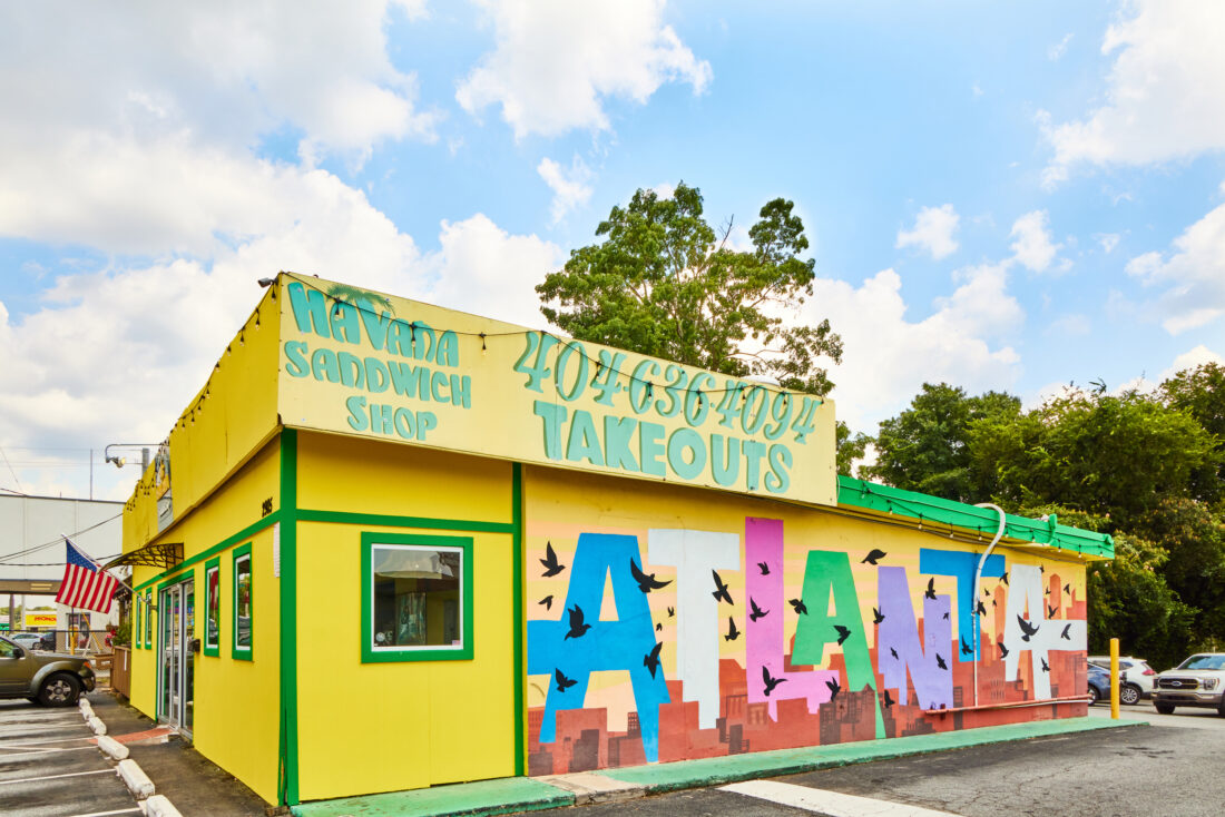 A painted bright yellow restaurant exterior
