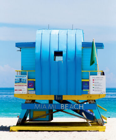 A blue lifeguard stand