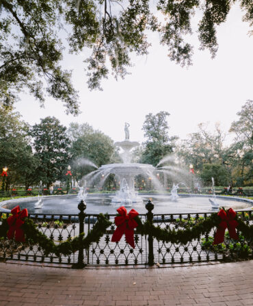 Christmas decor on a fountain