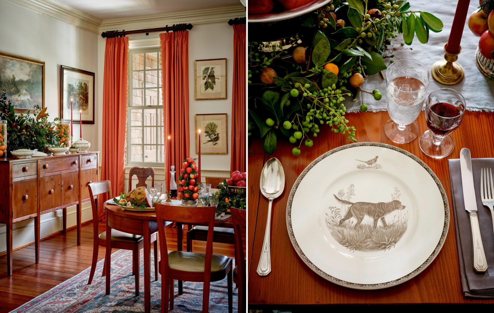 a dining room; a place setting