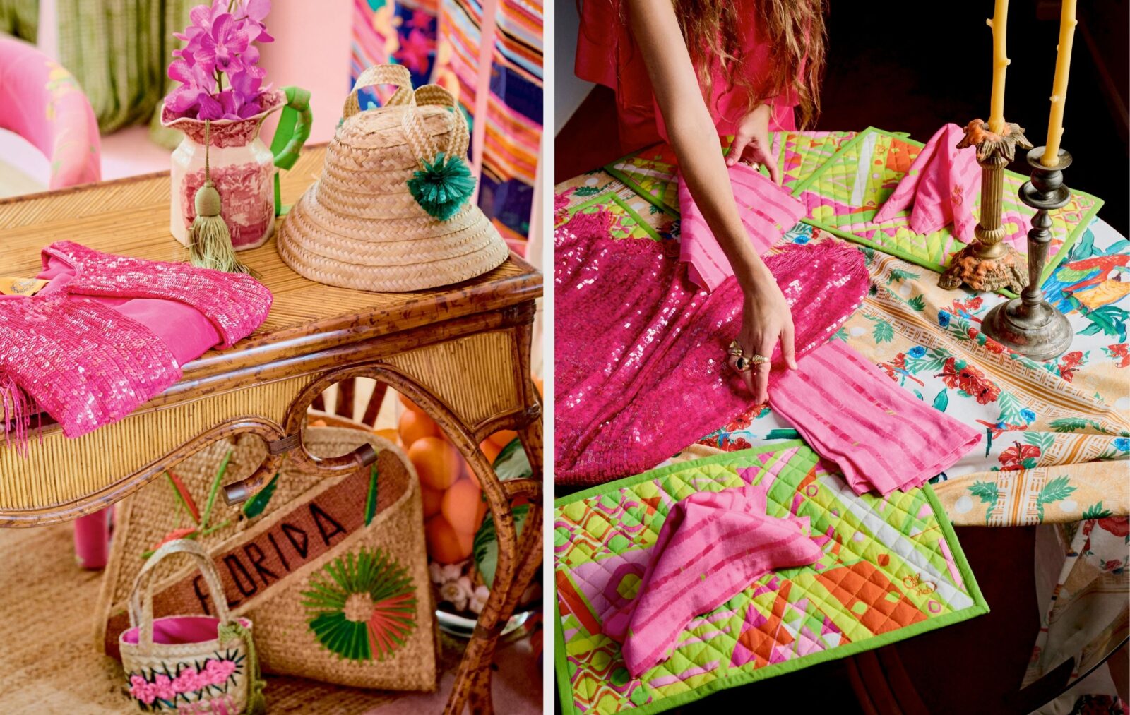 a bag; fabric swatches