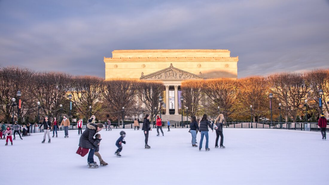 People skate on ice