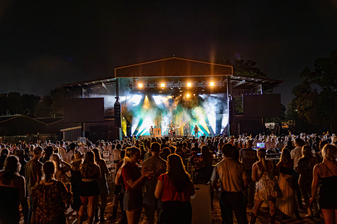 A concert outside at night