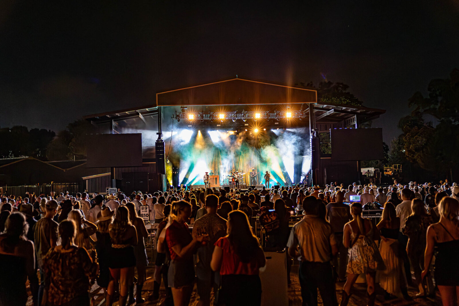 A concert outside at night
