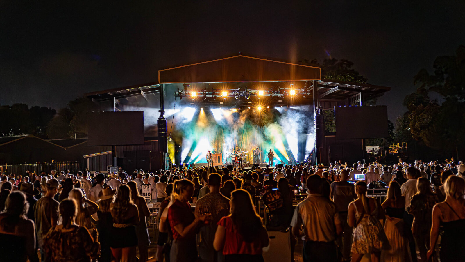 A concert outside at night