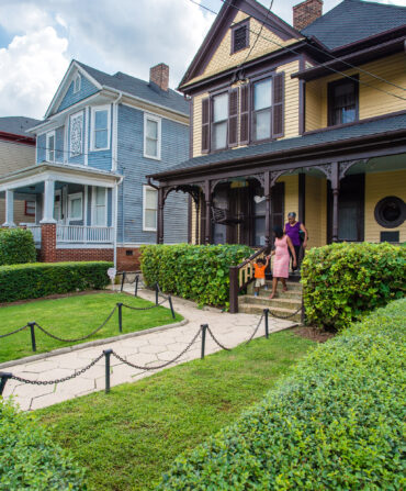 A yellow and purple home