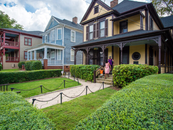 A yellow and purple home