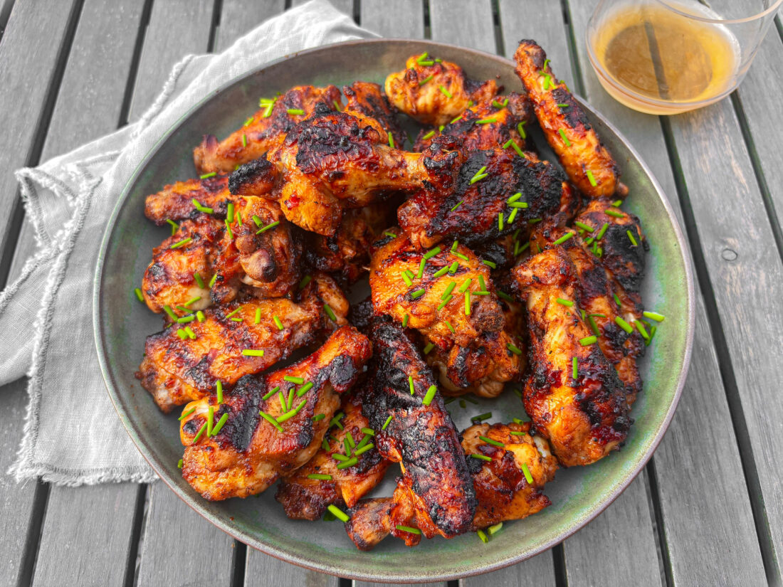 Chicken wings glazed with a sticky, bourbon-infused Asian-inspired sauce