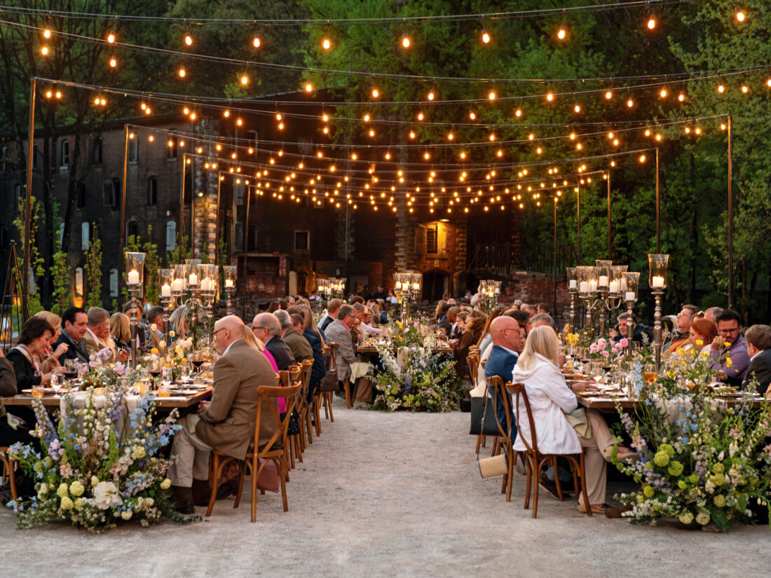 An event dinner with flowers