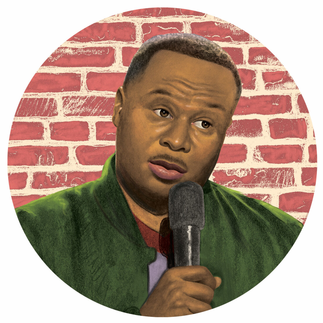 An illustration of a man holding a microphone