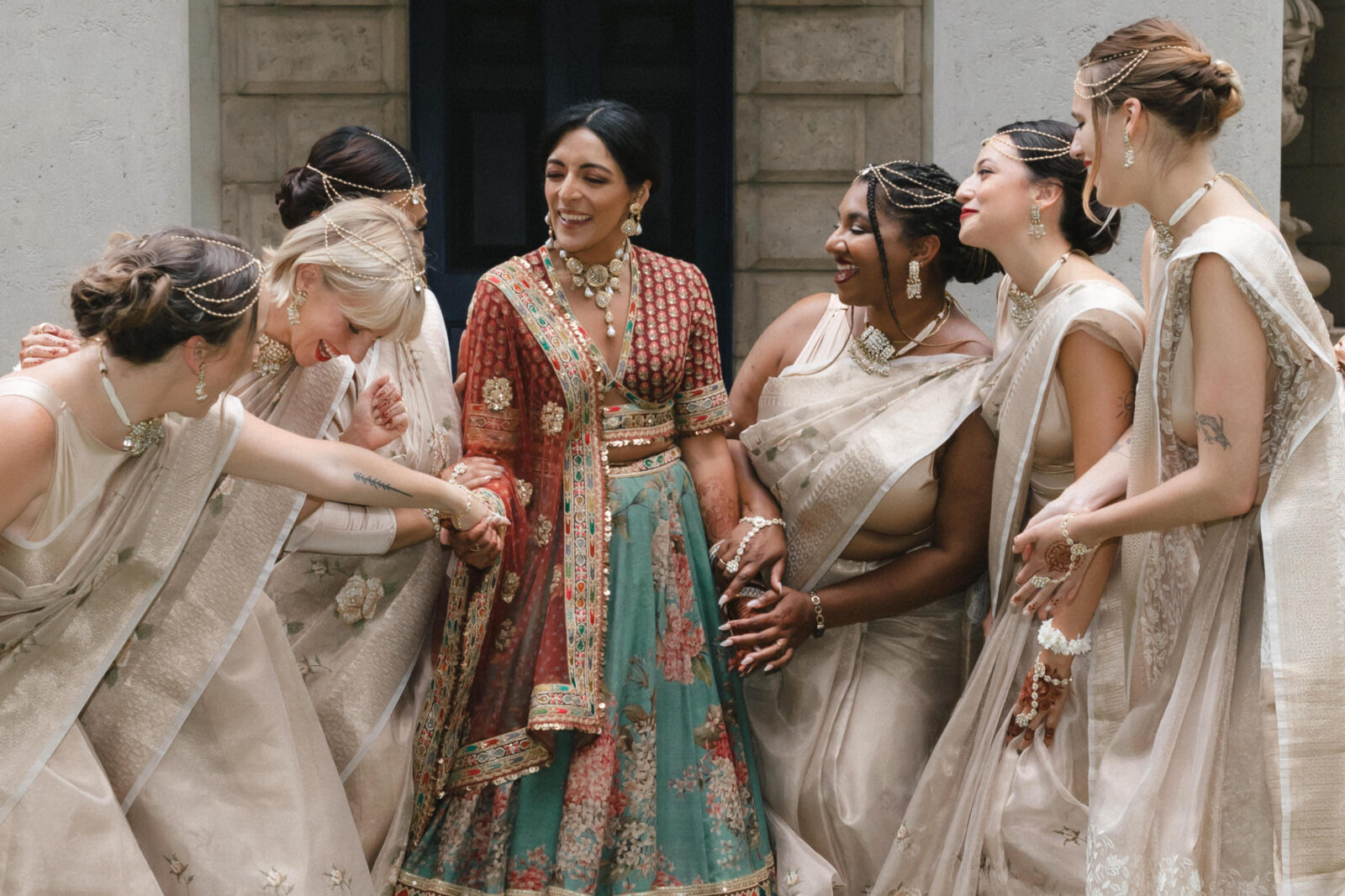 A bride and her bridesmaids