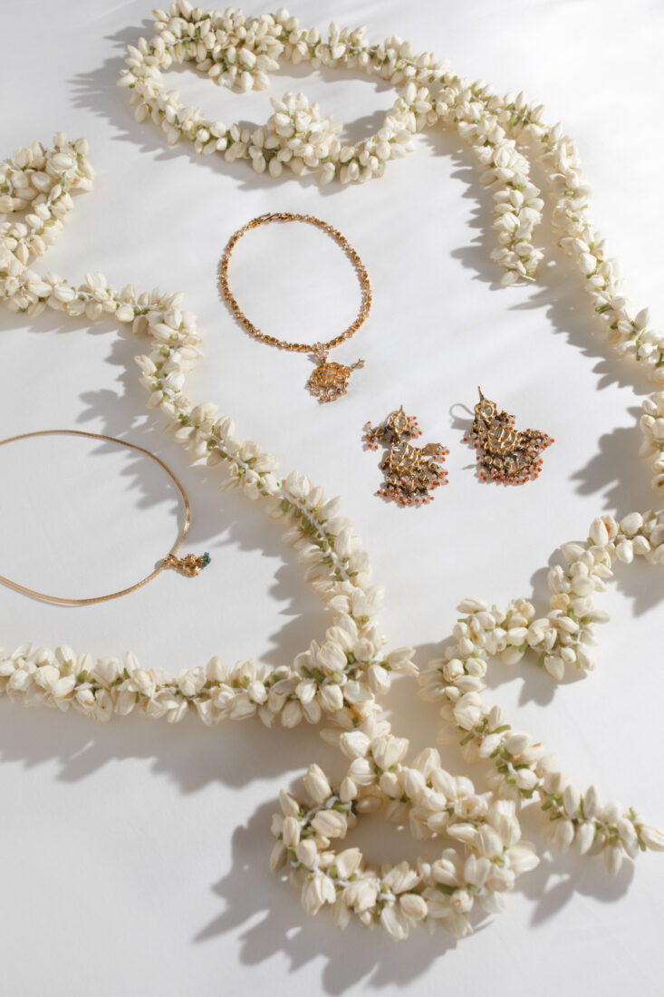 A strand of jasmine and earrings
