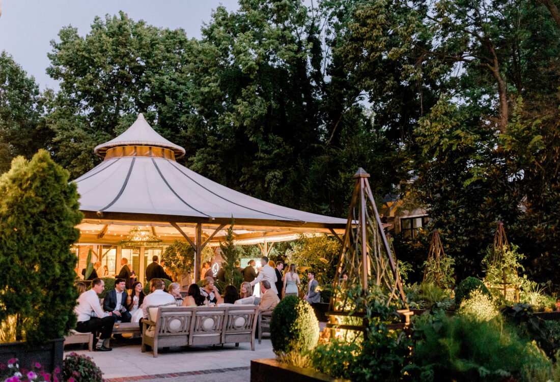 An outdoor wedding reception