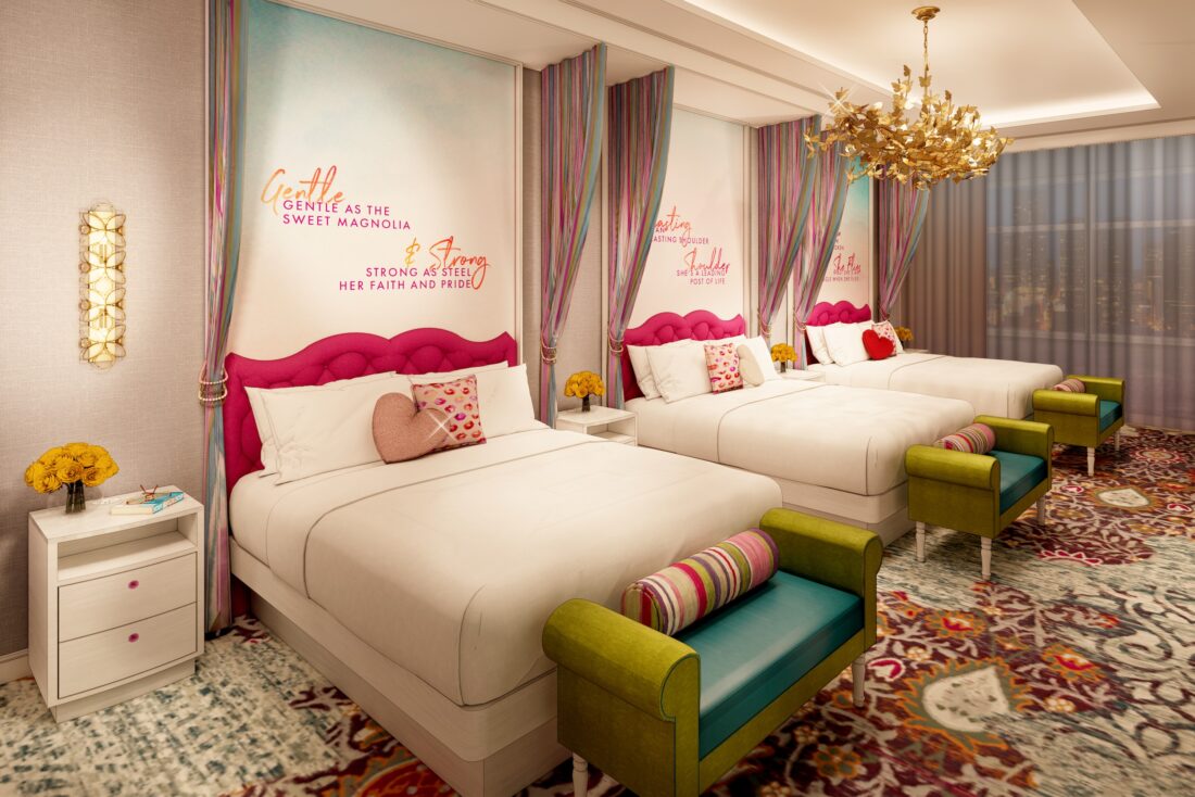 A rendering of a hotel guest room