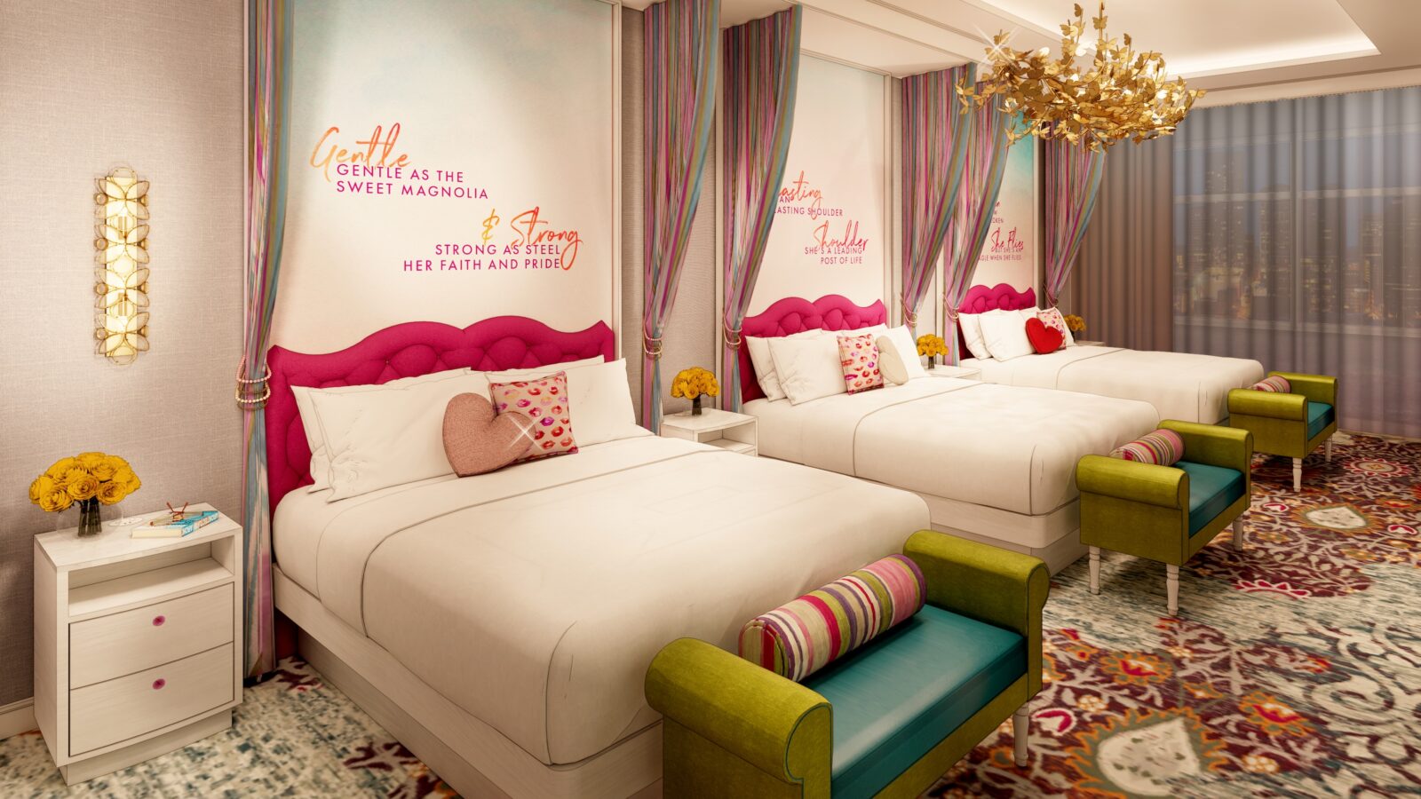 A rendering of a hotel guest room