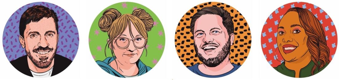 An illustration of four headshots