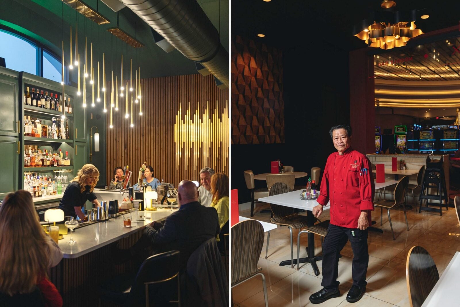 A bar; a man in a restaurant